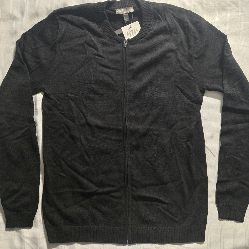 NWT ASOS Black Knit Zipper Sweater Bomber Jacket L